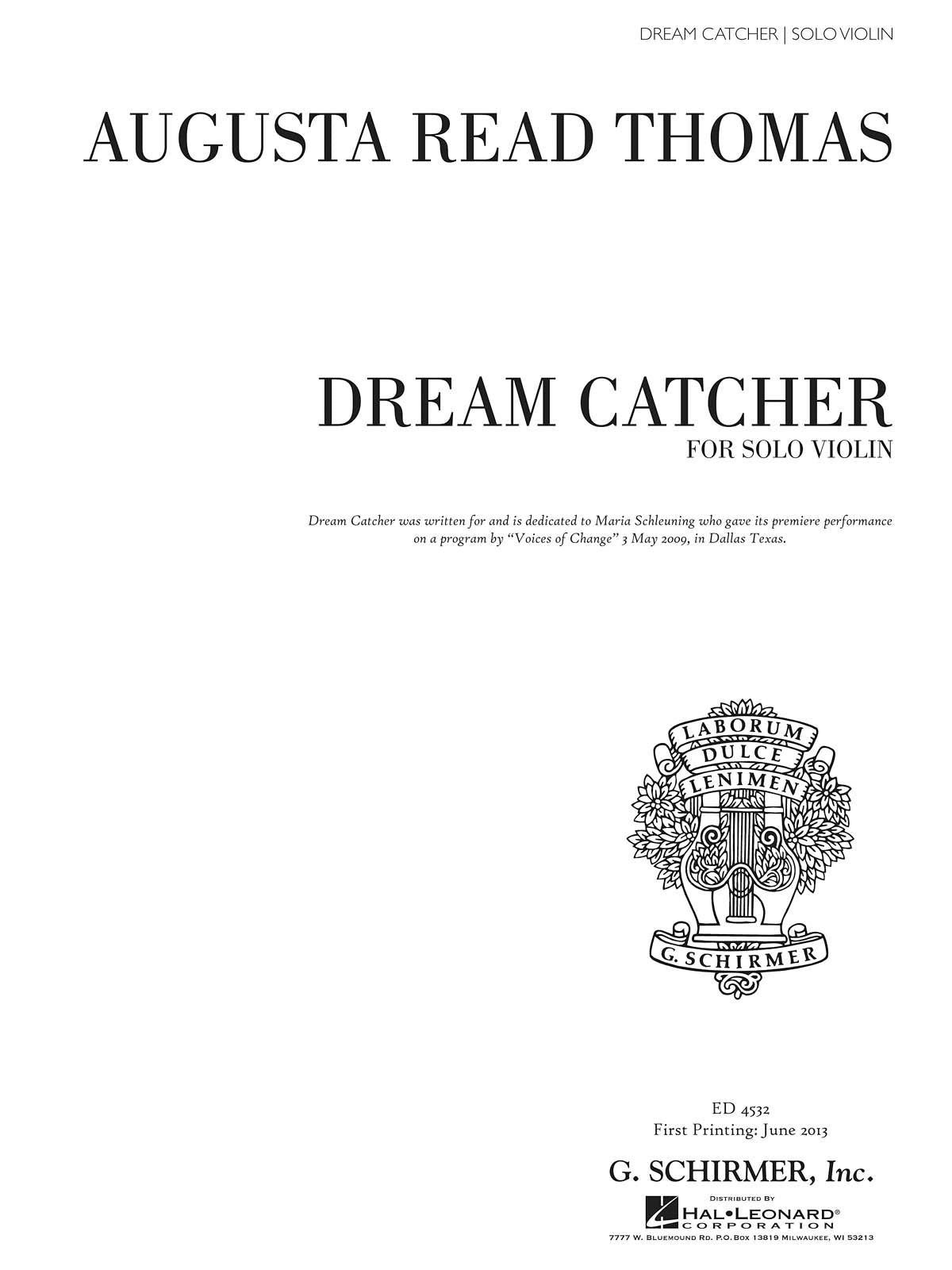Thomas: Dream Catcher - Solo Violin