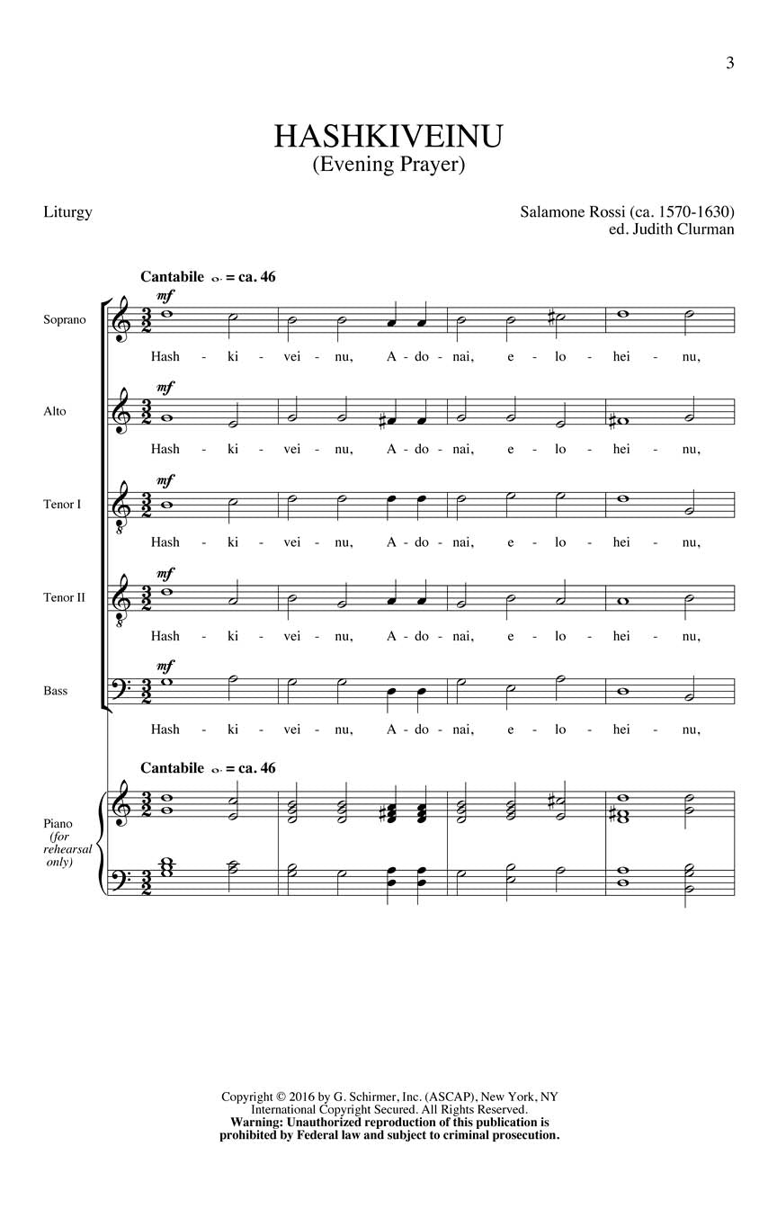 Rossi: Hashkiveinu (Evening Prayer)