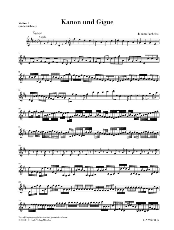 Canon And Gigue In D - Violin 1 Part