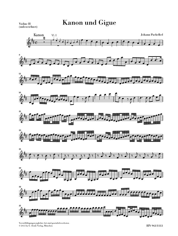 Canon And Gigue In D - Violin 2 Part