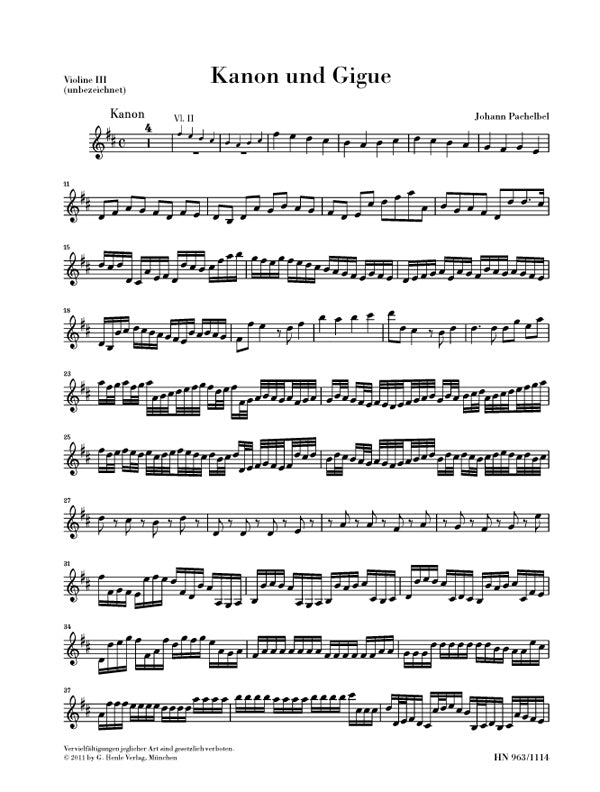 Canon And Gigue In D - Violin 3 Part