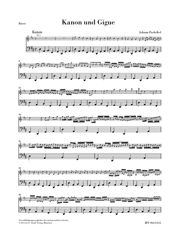 Canon And Gigue In D - Basso Part