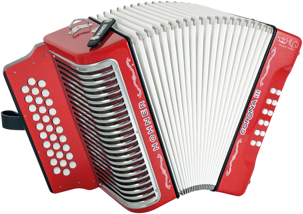 Hohner HOA5575 Accordeon, Corona III Zuleta Signature, Rood glitter, Bb/Eb/Ab
