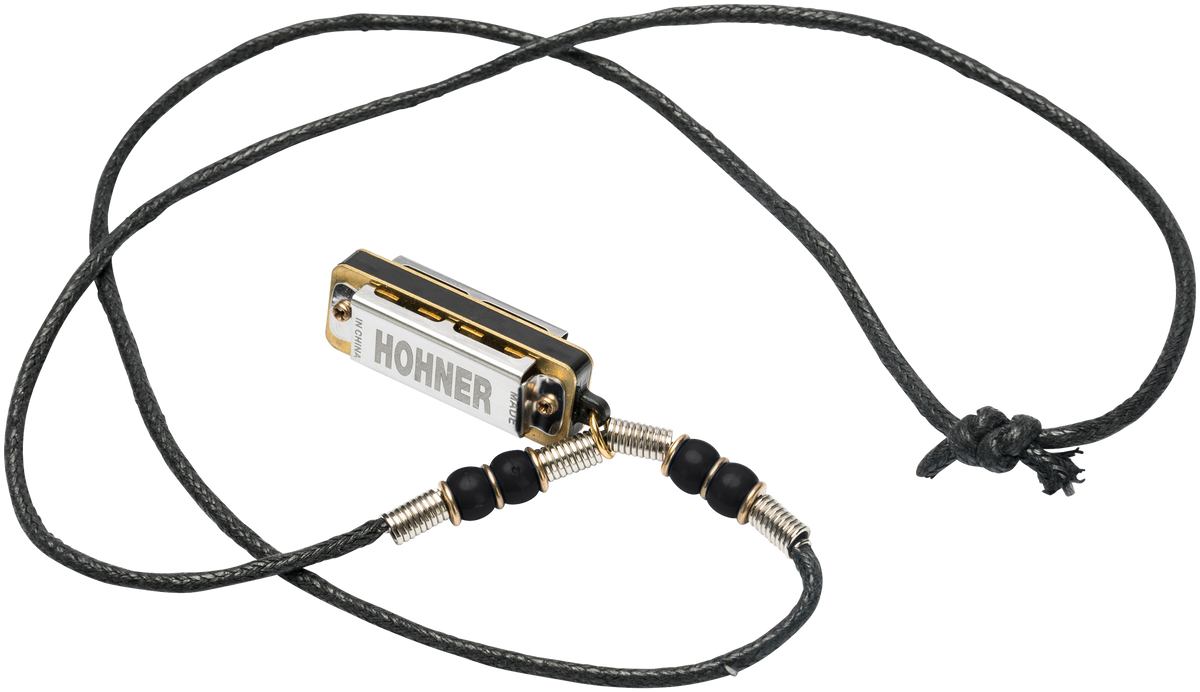 Hohner HOM38NBL Harmonica, Mini Harmonica, C, met halsketting, zwart