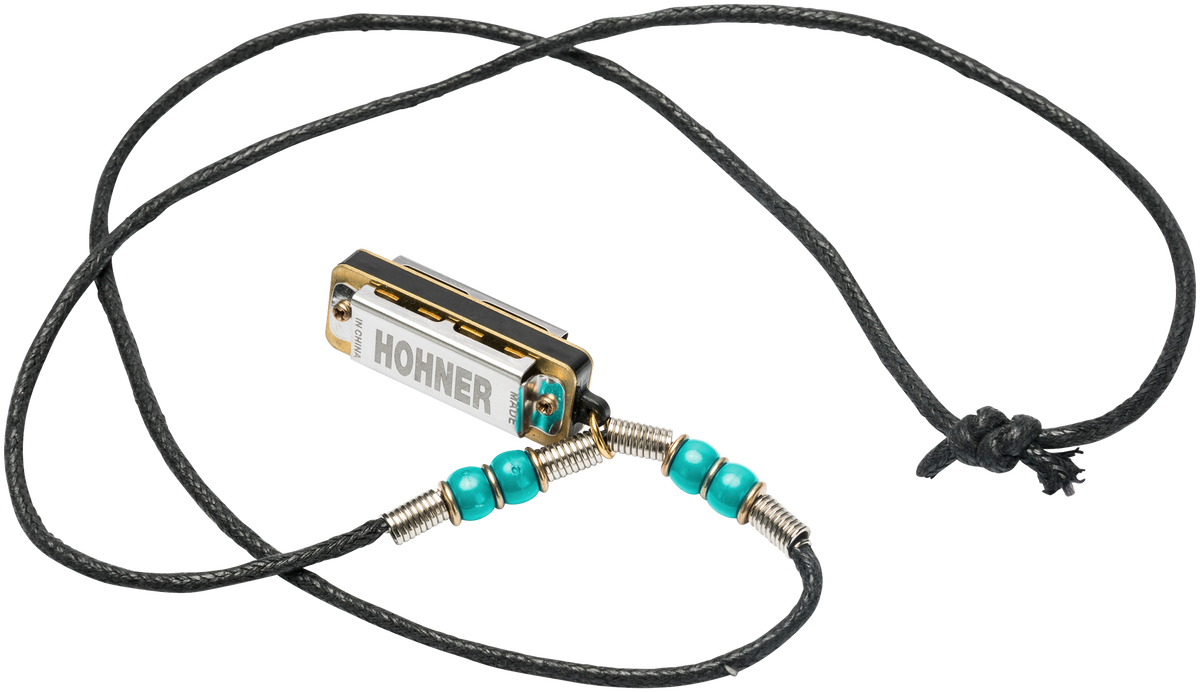 Hohner HOM38NLB Harmonica, Mini Harmonica, C, met halsketting, lichtblauw