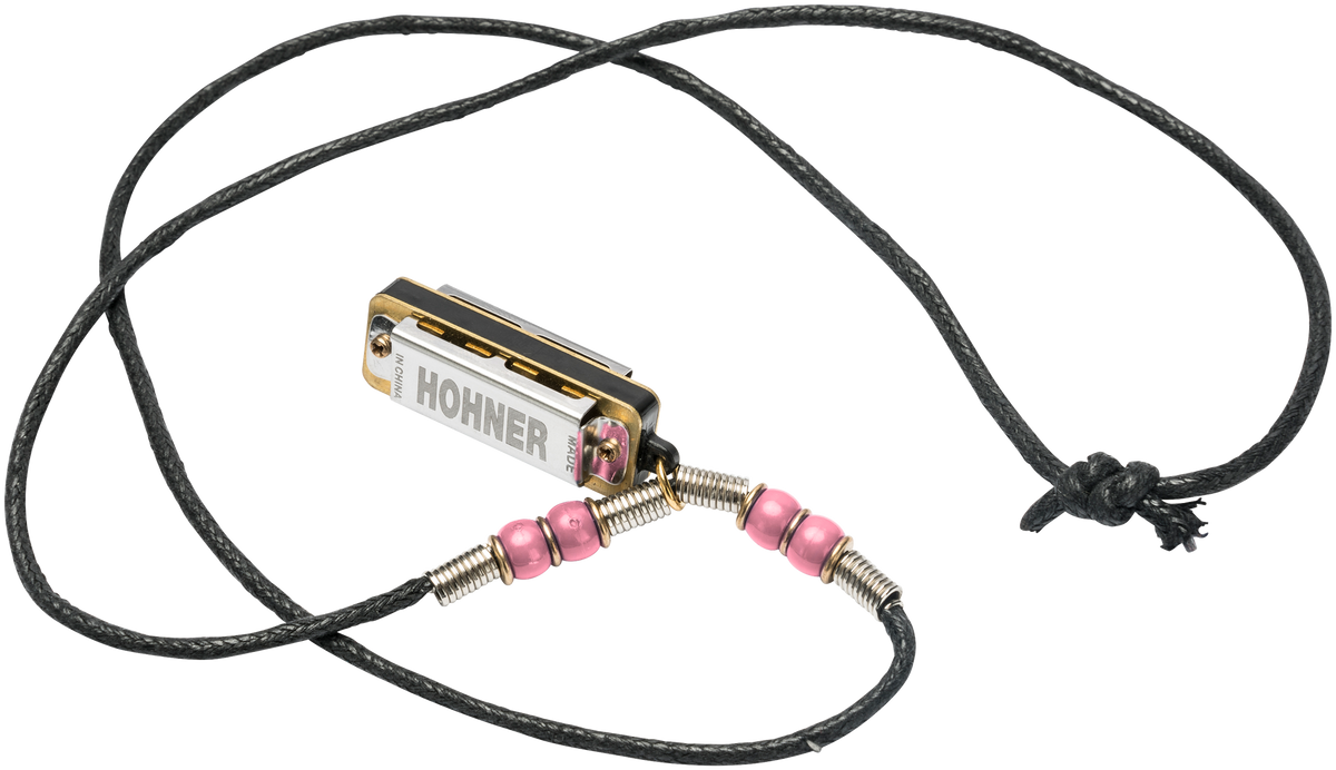 Hohner HOM38NPI Harmonica, Mini Harmonica, C, met halsketting, roze
