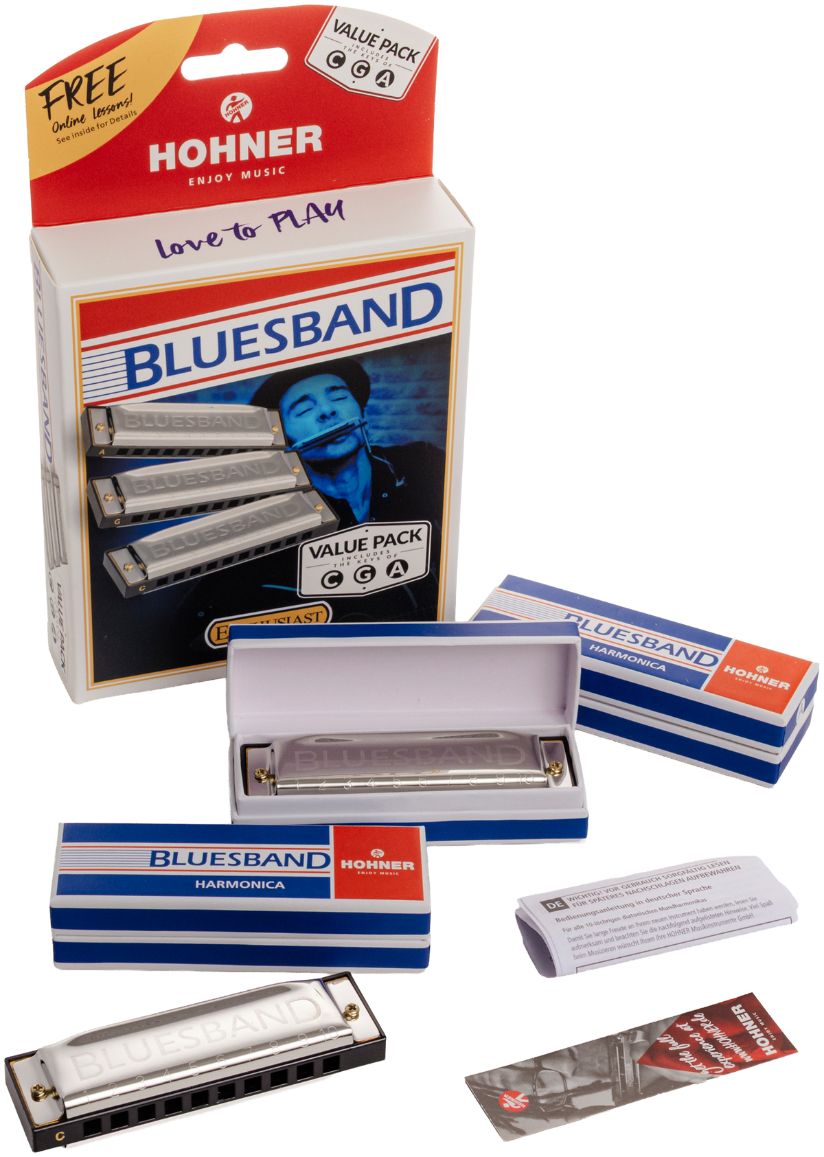 Hohner HOM559XP Mondharmonica, Blues Band, C/G/A, 3er Pack