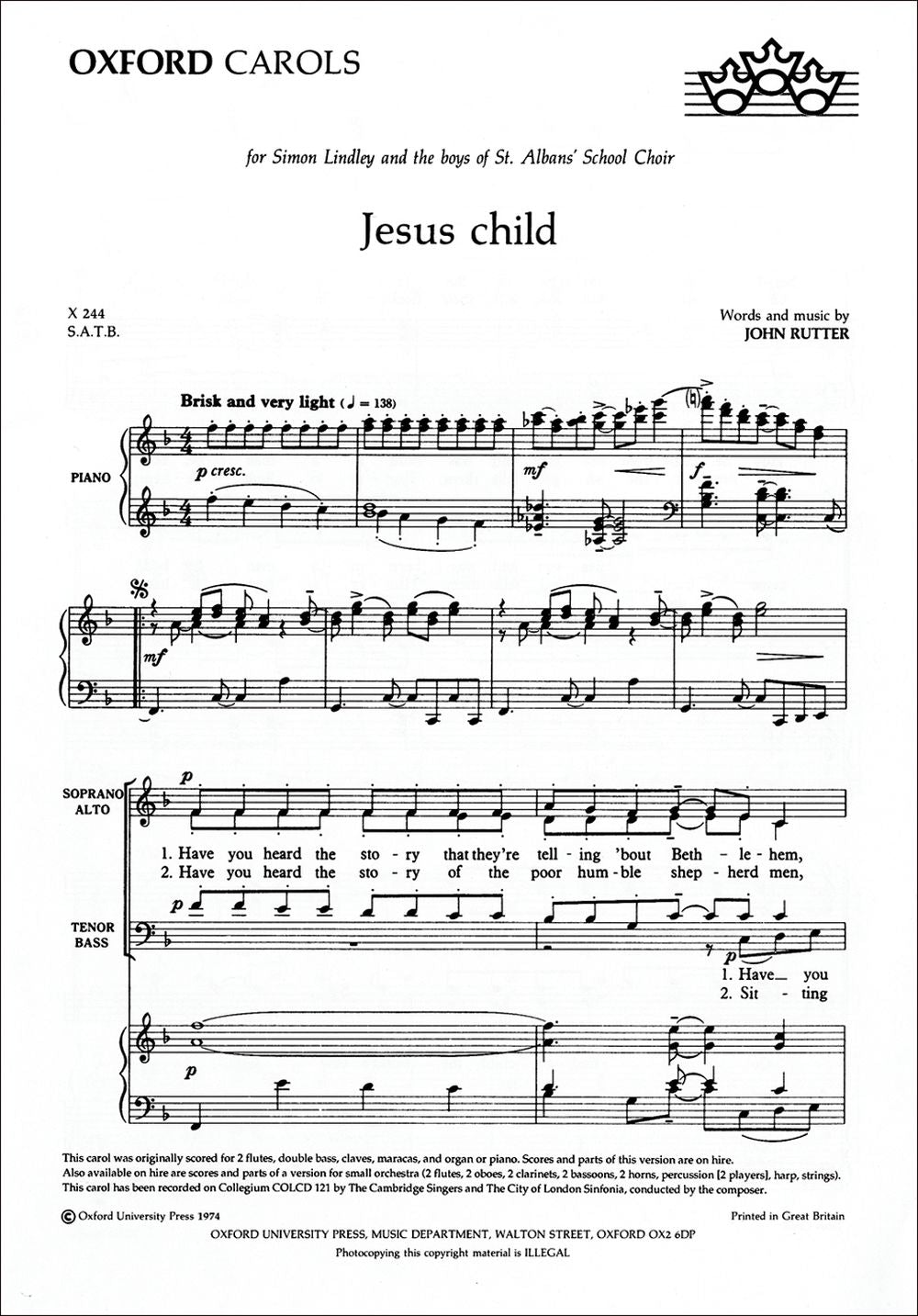 Rutter: Jesus Child (SATB)