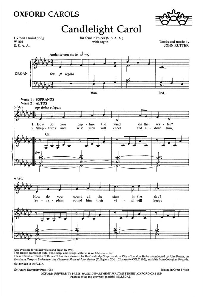 Rutter: Candlelight Carol (SSAA)