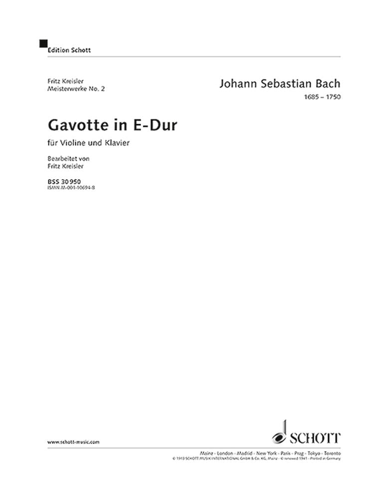 Bach: Gavotte E-Dur E-Dur Nr. 2 (Viool, Piano)