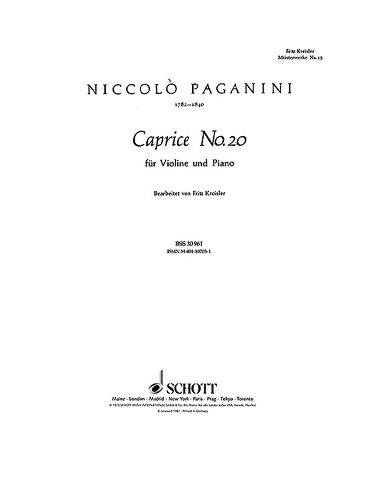 Paganini: Caprice Nr. 20 h-Moll h-Moll Nr. 13 (Viool, Piano)
