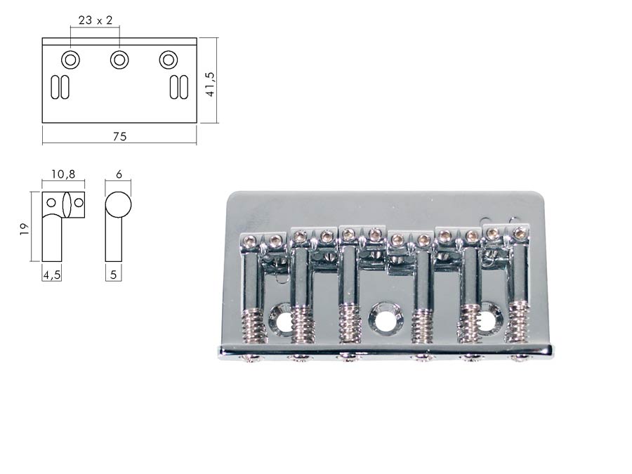 Boston B-1500-C brug-staartstuk, Stallion, pitch 10,8mm, strings mounted in bridge, chroom