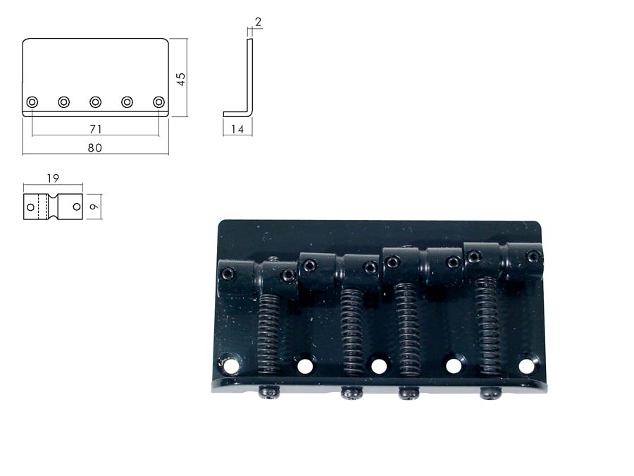Boston BB-104-B brug-staartstuk, Jocker/ Puncher bass, pitch 19mm, zwart