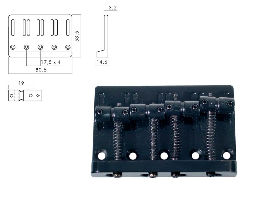 Boston BB-204-B brug-staartstuk, Jocker/ Puncher bass, pitch 20mm, zwart