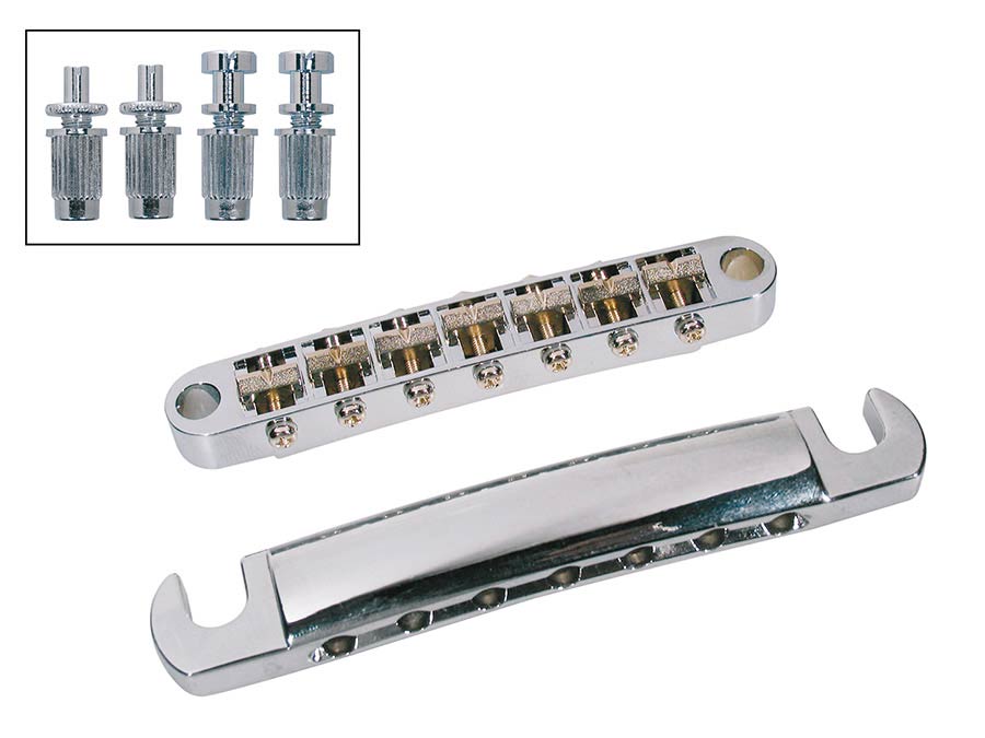 Boston BT-167-C brug and tailpiece set, 7-snarig, radius 16", stringspacing 62,6mm, chroom