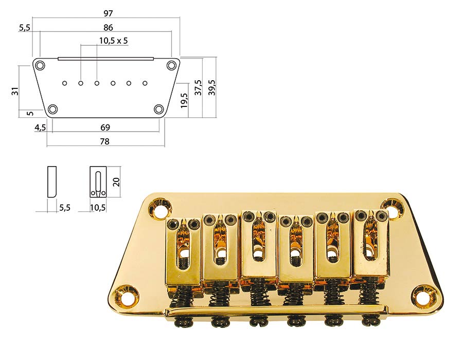 Boston B-1540-G brug-staartstuk, Stallion, pitch 10,5mm, goud