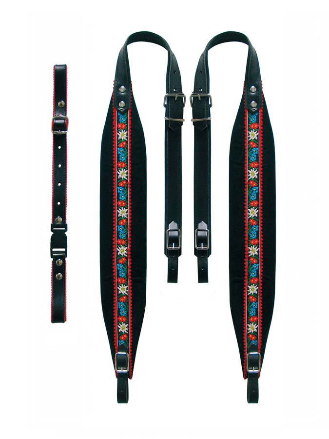 Boston 60-M-TVB accordeon riemen, tirol, 82-87 x 6,0 cm, rugriem, "tiroler", leder & zwart velours