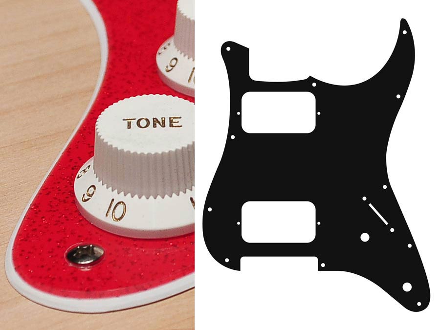 Boston ST-232-SRD Slagplaat, Stallion, 2 ply, sparkling red, HH, 2 pot holes, 3-5 switch