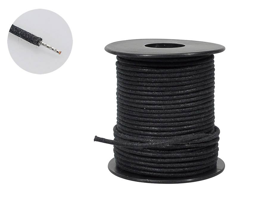 Boston PBW50/BK USA made waxed cotton braided push back wire, zwart, 50 ft