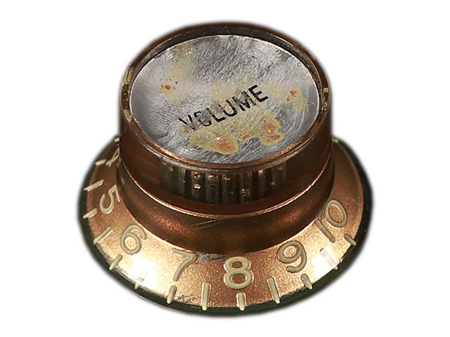 Boston KG-130-VSR hat knob LP/SG style, gold with silver cap, relic, Volume, metric size for import/Japan pots