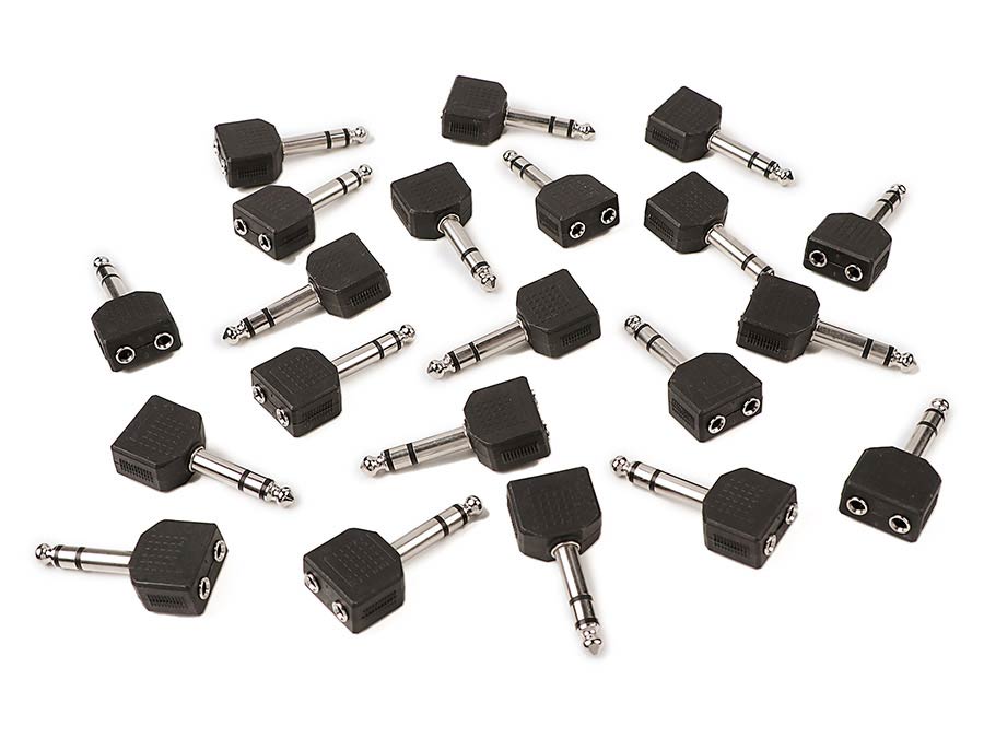 Boston AT-175/20 adaptor, 2 x 3,5 jack female stereo, 20 pcs bulk pack, 6,3mm jack male stereo