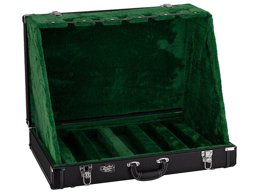 Boston GSC-05-BK guitar stand case for 5 guitars, with movable body pads, black tolex with green plush