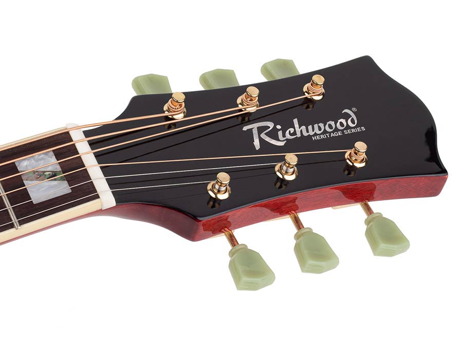 Richwood HSDS-42-TRD Heritage Series dreadnought gitaar met massief sparren bovenblad, transparant rood