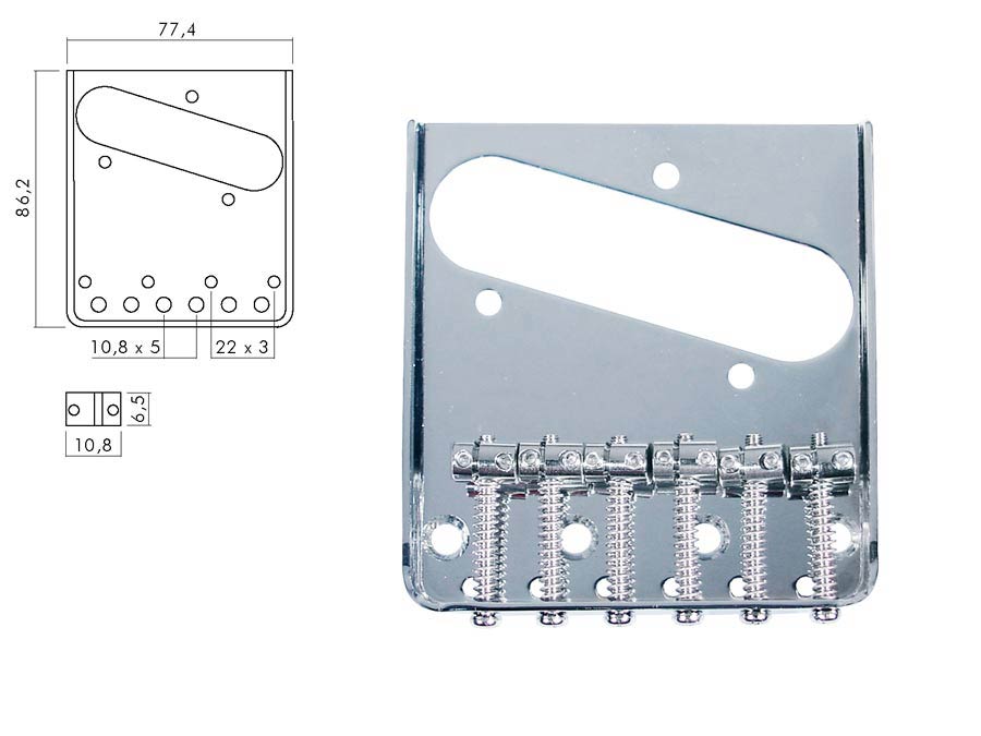 Boston T-40-C Teaser tray-style brug-staartstuk met 6 gegroefde zadels chroom
