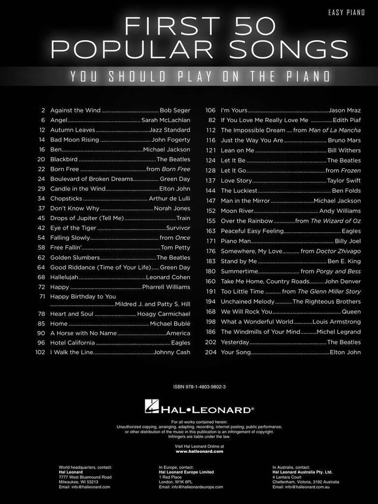 First 50 Popular Songs You Should Play on the Piano (Piano) [stack-source:hl00131140_5.jpg]