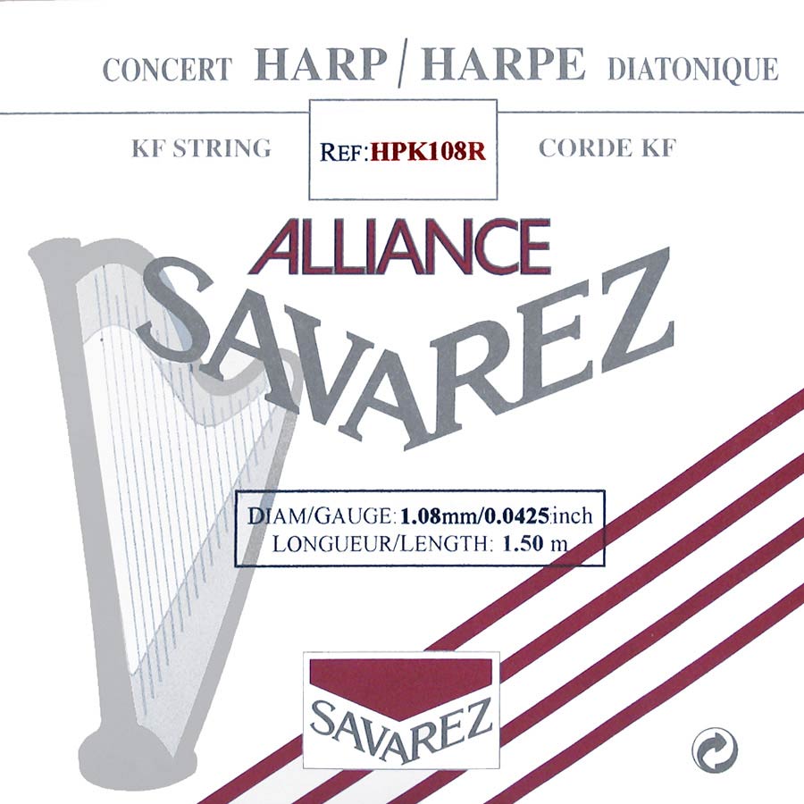 small or concert harp string, plain KF, 1,08mm, length: 1,50 meter, red