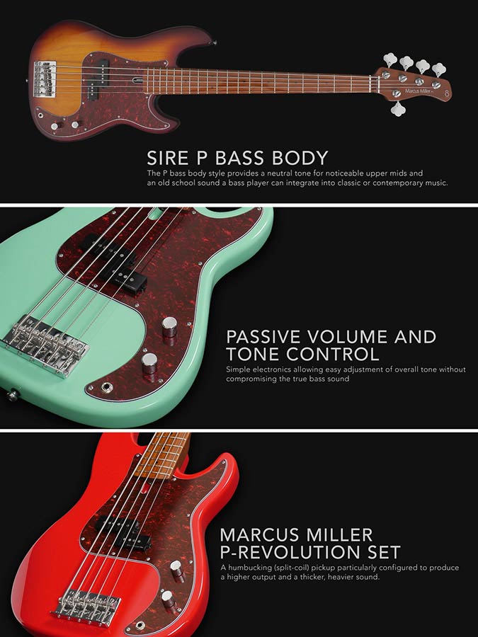 Sire P5 A5L Marcus Miller 5-snarige passieve basgitaar mild green