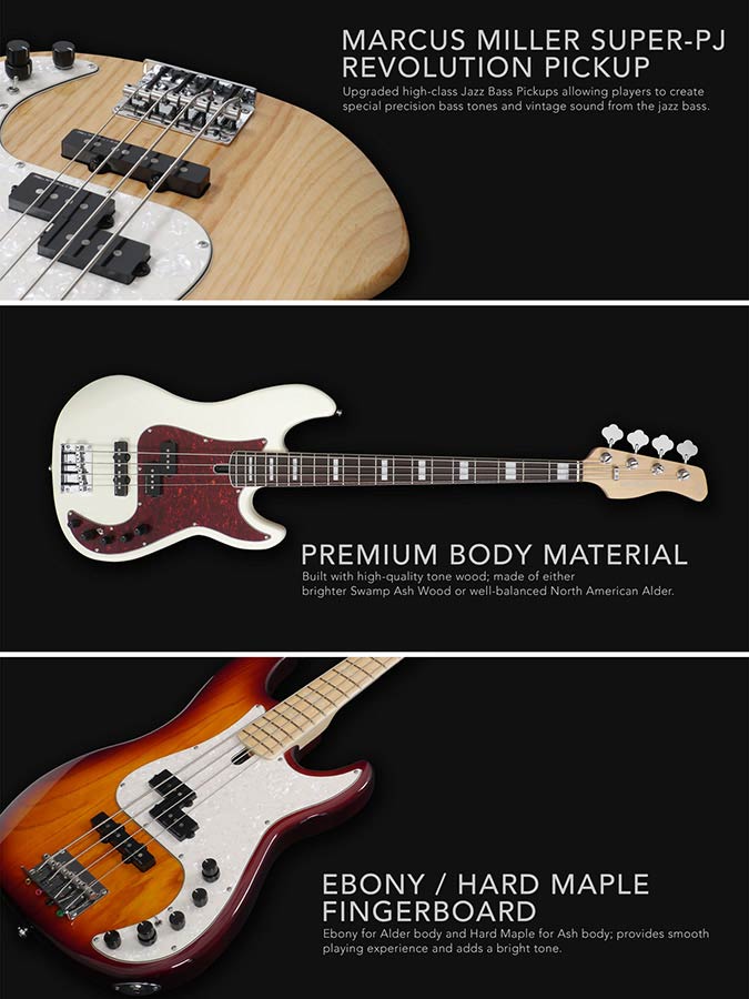 Sire P7+ A4 Marcus Miller 4-snarige actieve basgitaar black