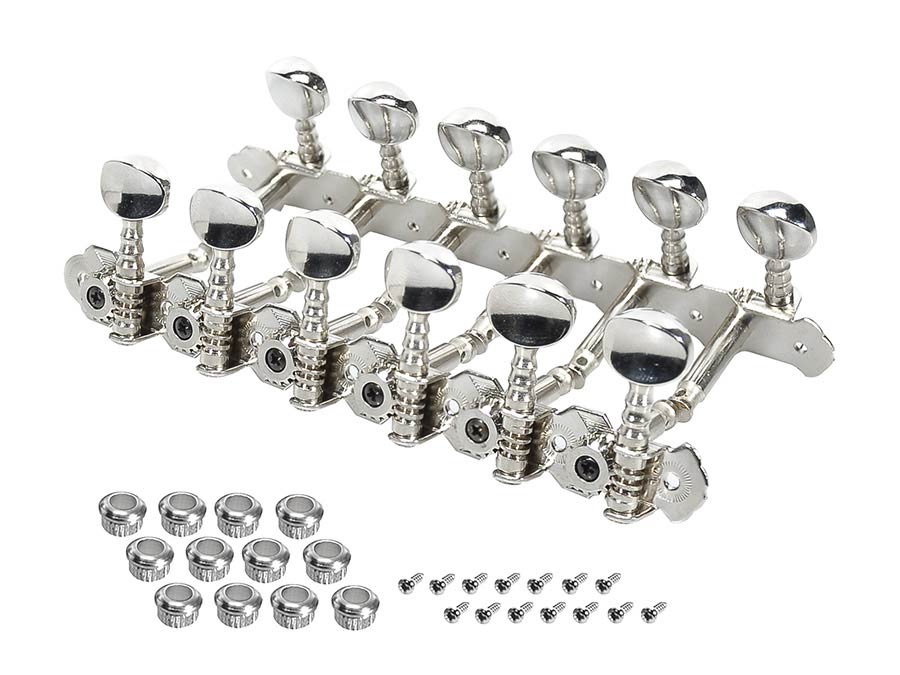 machine heads for 12-string guitar, metal shaft, 116,6mm, metal buttons