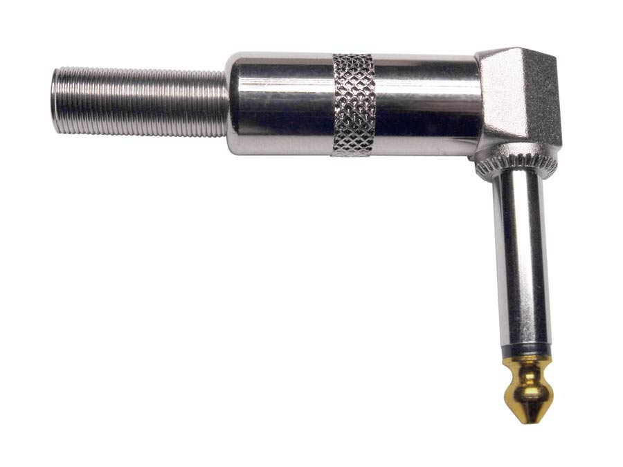 jack plug, 6,3mm, nickel, angled, with spring 7mm, 2-pole
