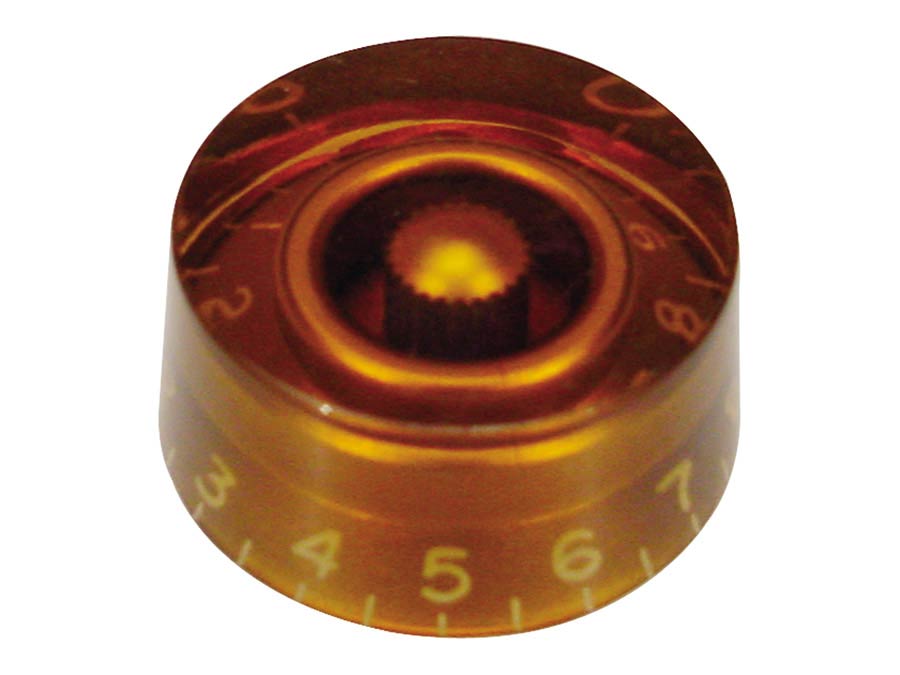 speed knob (hatbox), for inch type pot shaft, transparent amber