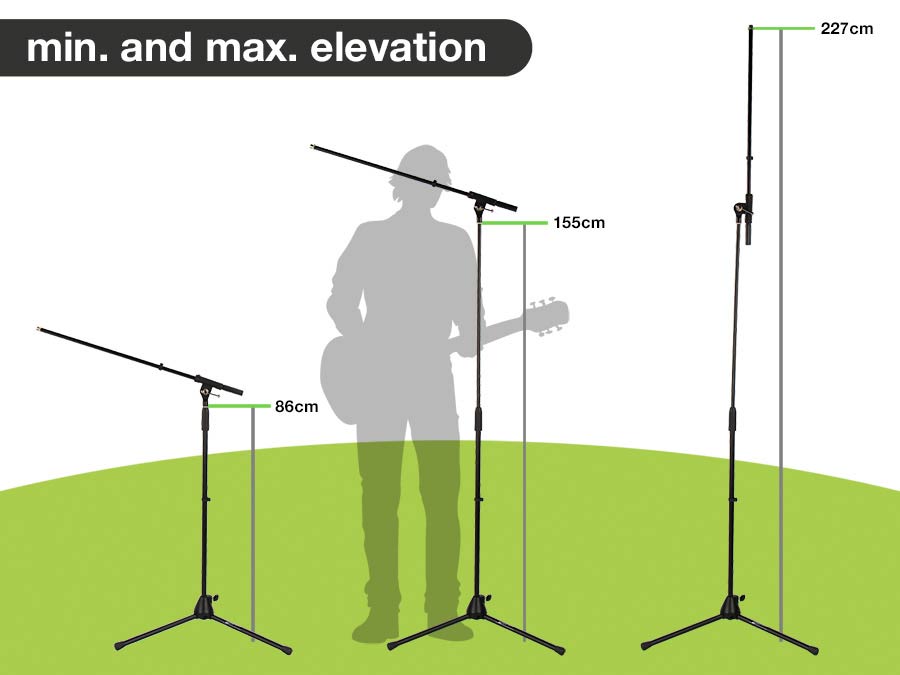 microphone stand with boom max height 165cm,  black