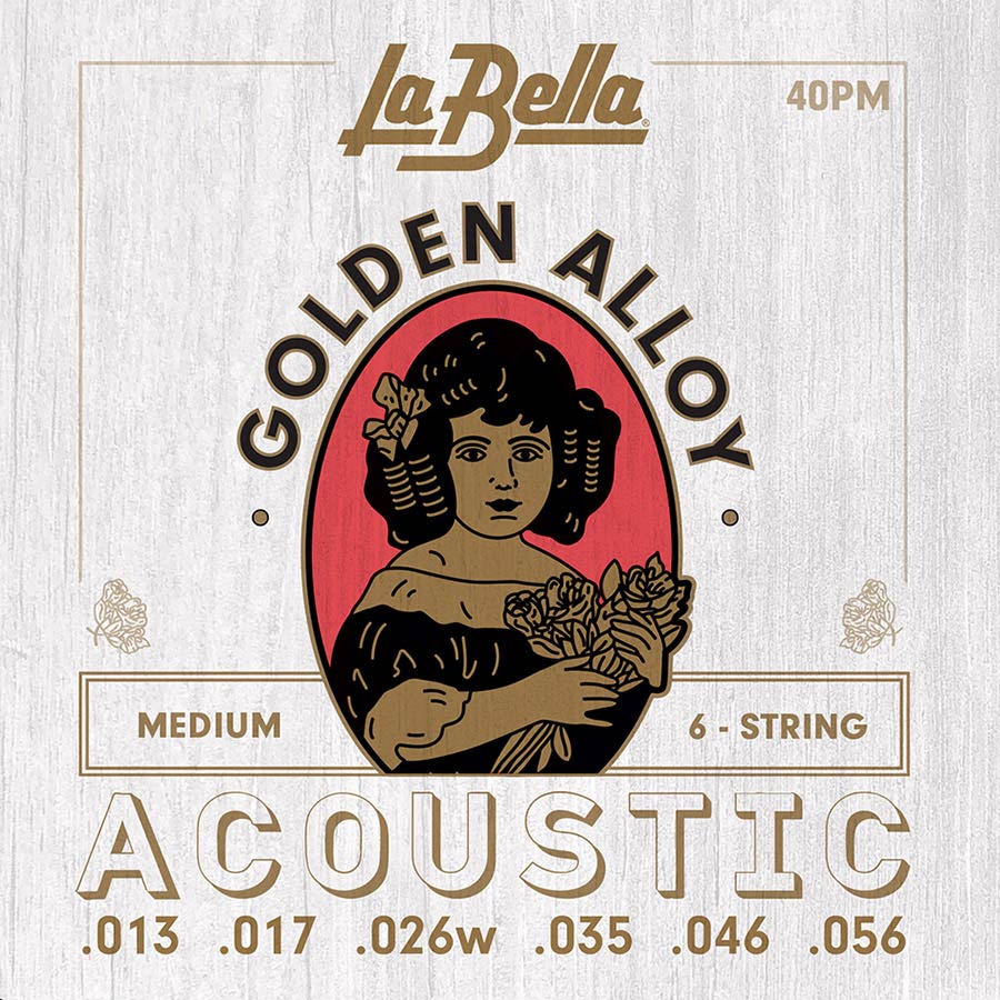 La Bella 40PM Golden Alloy Wound akoestische gitaarsnaren, medium spanning, 013-056