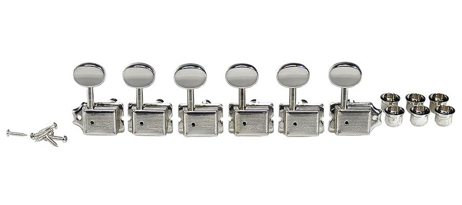 Boston 62-NL stemmechanieken voor gitaar, nikkel, 6 links, vintage-stijl, metalen knoppen