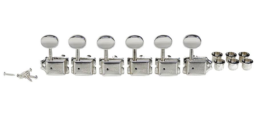 Boston 62-CL stemmechanieken voor gitaar, chroom, 6 links, vintage-stijl, metalen knoppen