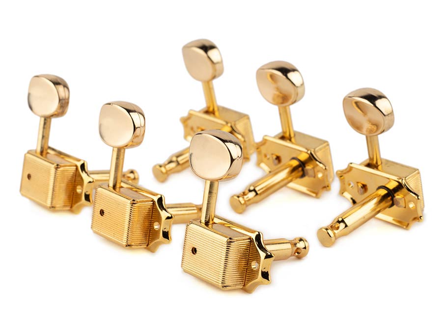Boston 62-GLR stemmechanieken voor gitaar, goud, 3 links + 3 rechts, vintage-stijl, metalen knoppen