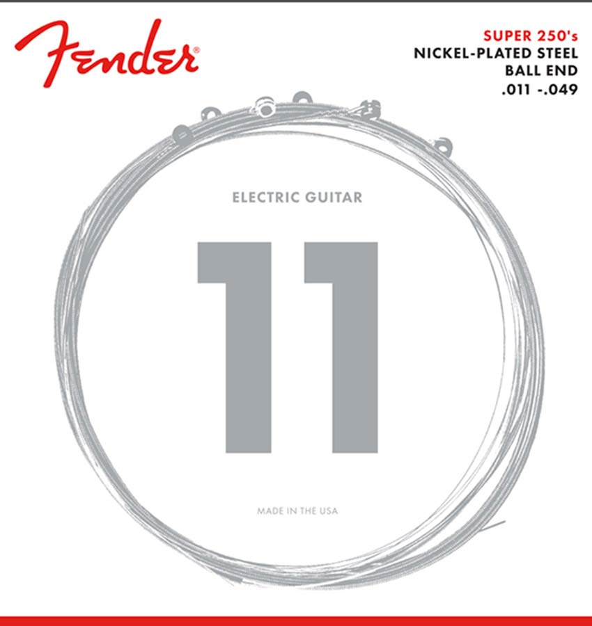 Fender snarenset elektrisch, nickel roundwound, medium: 011-014-018-028-038-049