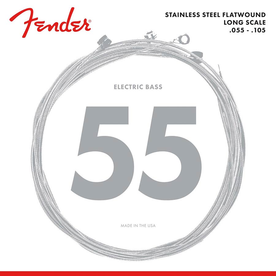 Fender snarenset elektrische basgitaar, stainless steel flatwound, medium, 055-070-090-105
