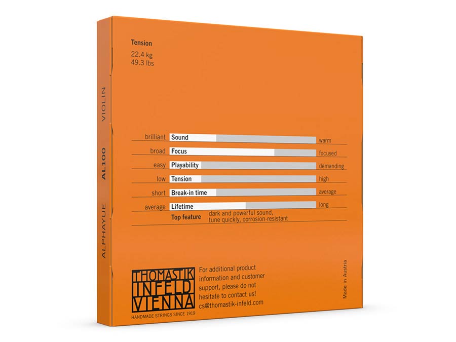 Thomastik-Infeld THAL-100 Alphayue snarenset voor viool, 4/4, medium, synthetische kern afbeelding 2