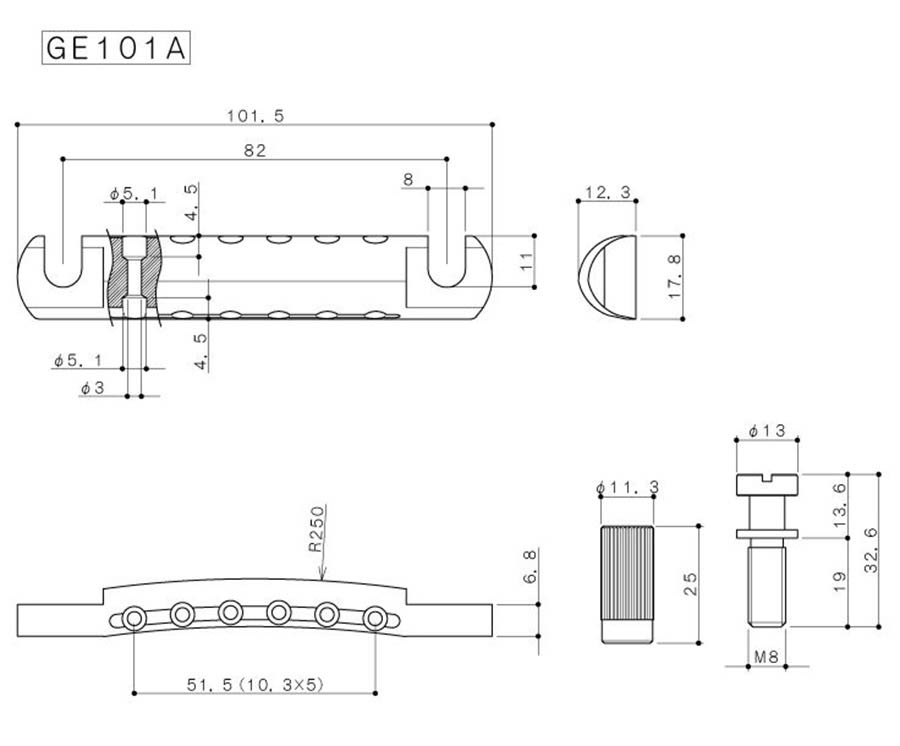 Gotoh - GTH12346 - GE101A aluminium tailpiece with studs, nickel afbeelding 2
