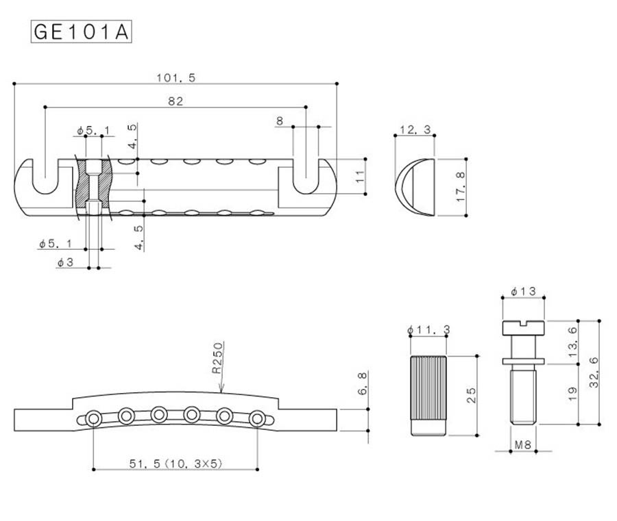 Gotoh - GTH12350 - GE101A aluminium tailpiece with studs, aged nickel afbeelding 2