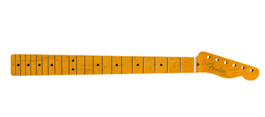 Fender 50's Telecaster neck, 21 vintage frets,7,25" radius maple fingerboard, C-profile, amber lacquered