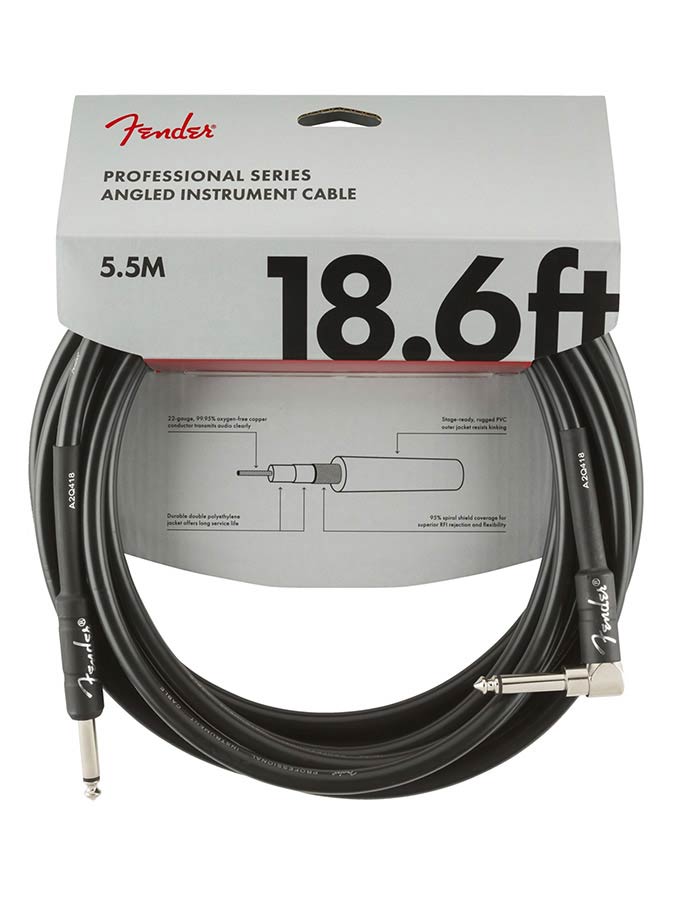 Fender instrumentkabel, zwart, 18.6ft, 1x haakse jack