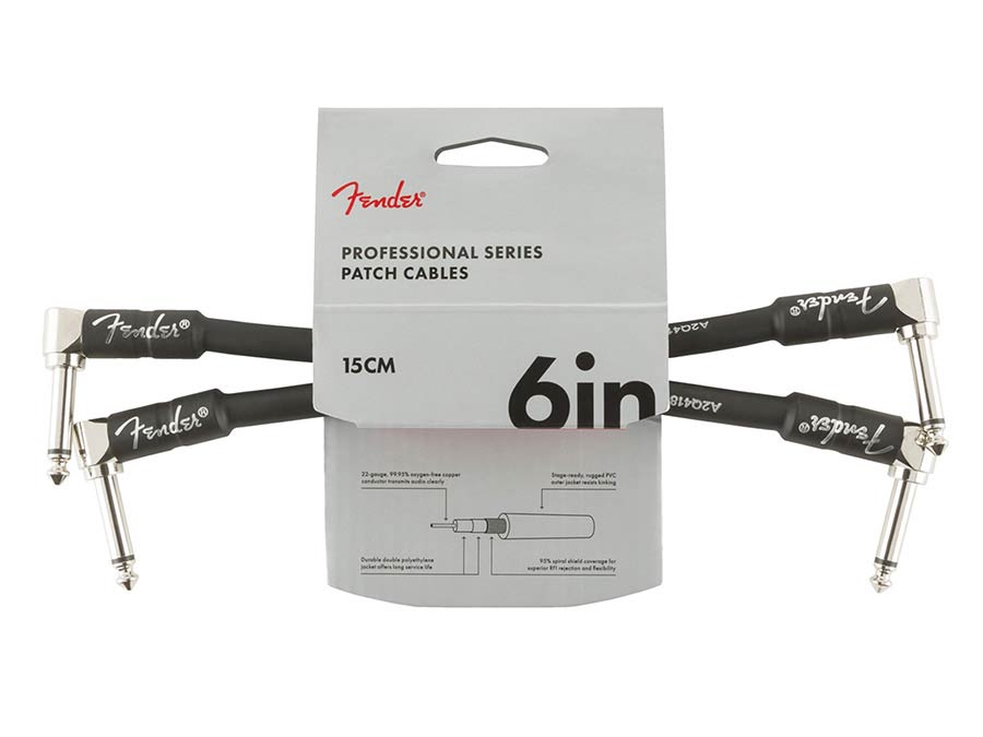 Fender patchkabel (2 stuks), zwart, 6", 2x haakse jack