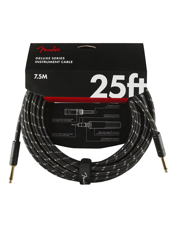 Fender instrument cable, 25ft, black tweed