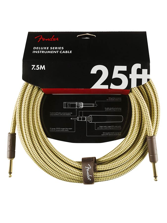 Fender instrument cable, 25ft, tweed